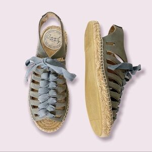 Coolway Blue Leather Lace Up Gladiator Espadrille Sandals Size 37 EU or 6 US